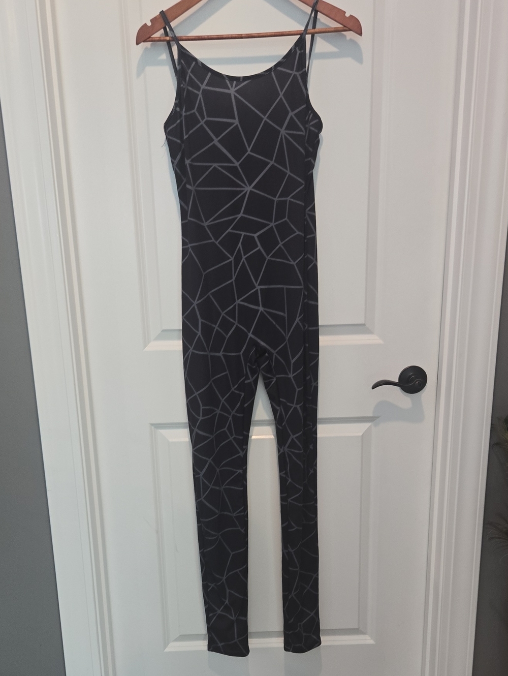 Sleek Black Geometric-Print Jumpsuit
